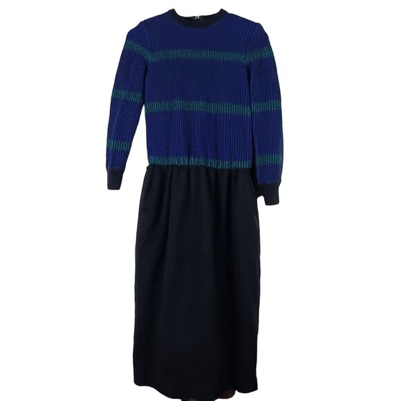 Vintage Ciao Ltd Wool Striped Midi Sweater Dress Ribbed Size 16 Puple Black - Picture 1 of 11